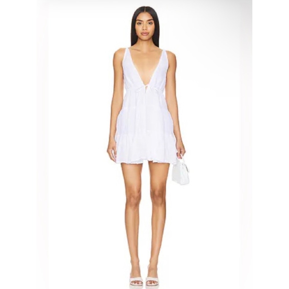 Tularosa Britton White Mini Dress Deep V Tie Front Revolve Size XS
